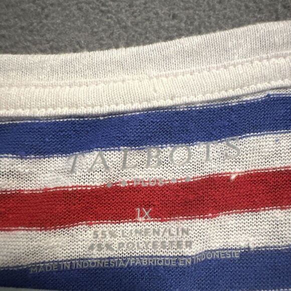 Talbots Linen Blend Top Plus Size 1X Red White Blue Striped Tee 4th of July - Picture 3 of 7